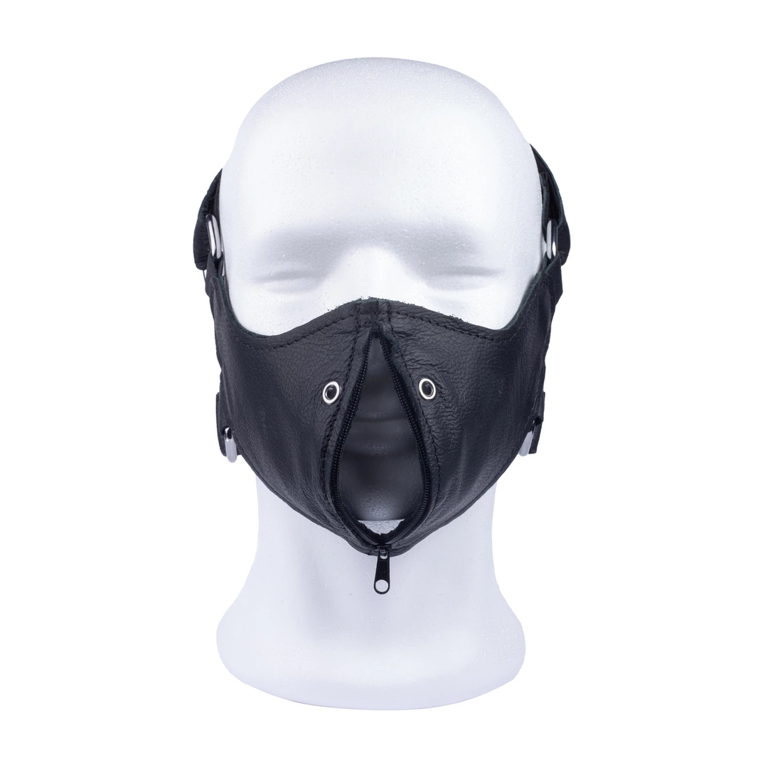 Red Leather Mask Anatomiczna Skorzana z Suwakiem Czarna Regulowana