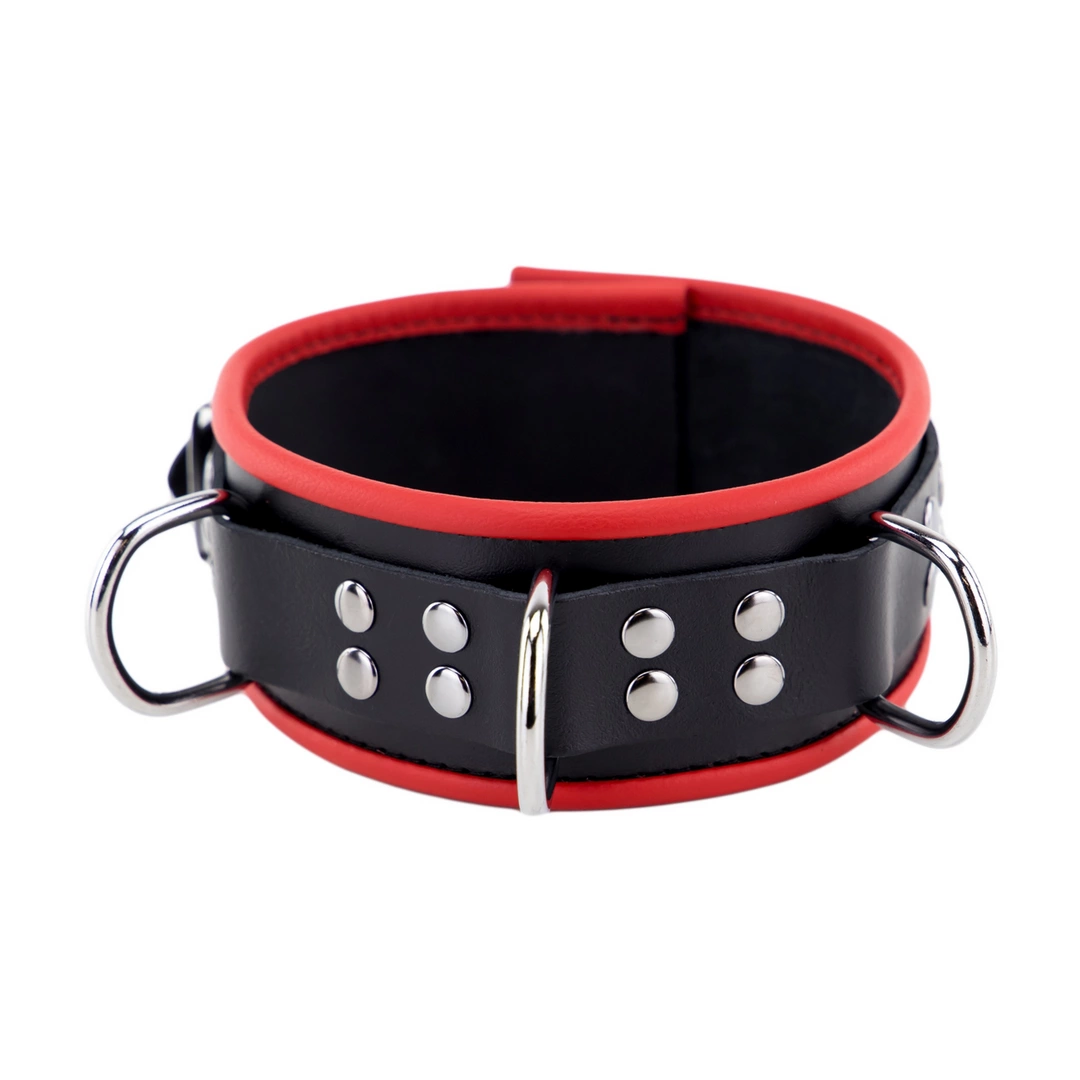 Red Leather skorzany naszyjnik z 3 metalowymi pierścieniami Red Leather skorzany naszyjnik z 3 metalowymi pierścieniami