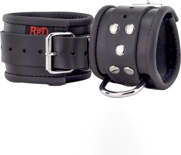 Red Leather Kajdanki Skorzane Black 25cm Regulowane Pasek 6.5cm