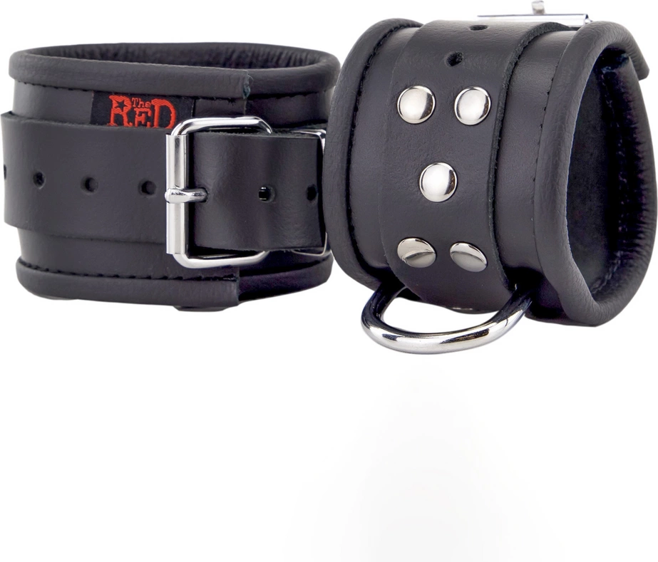 Red Leather Kajdanki Skorzane Black 25cm Regulowane Pasek 6.5cm