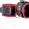 Red Leather skorzane kajdanki regulowane czerwono-czarne 25 cm
