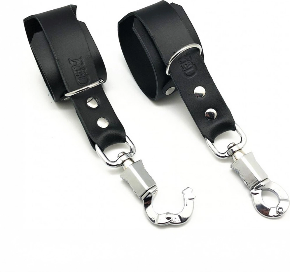Red Leather Premium Leather Restraints with Safety Carabiner