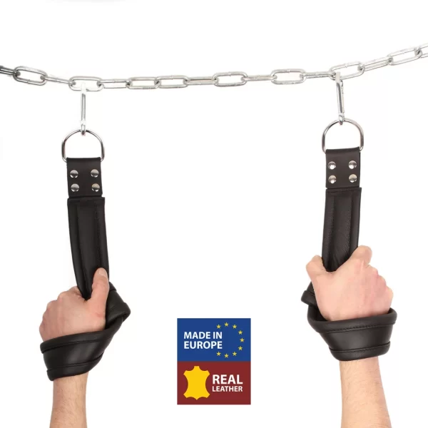 Red Leather Skorzane Kajdanki Zawieszane z KarabiÅ„czykami Czarne