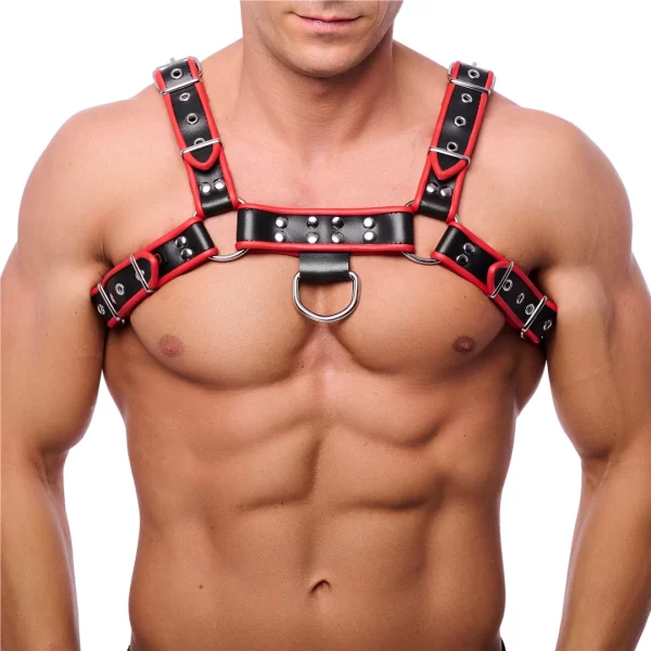 Red Leather Skorzany UprzÄ…Å¼ S/M Czarny/Czerwony Regulowany Pasek Europejski