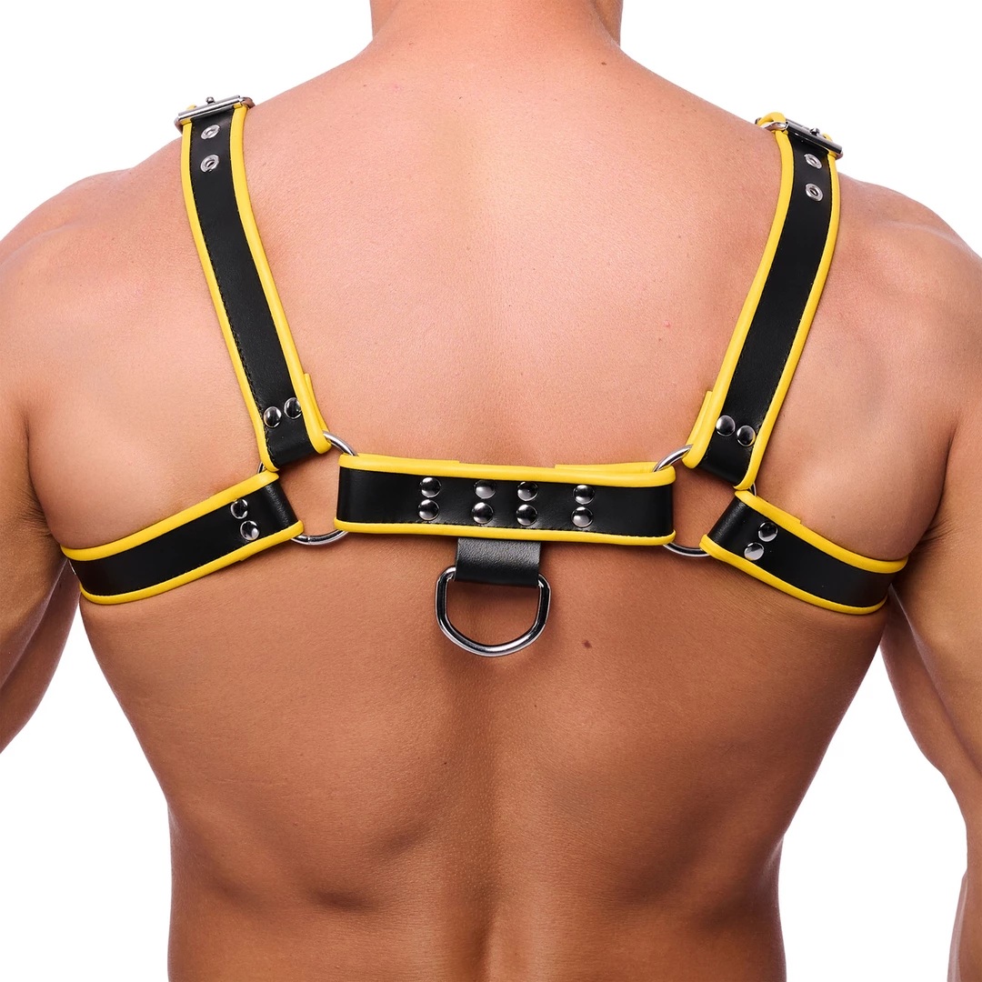 Red Leather Premium Leather Harness Black-Yellow Adjustable Red Leather Premium Leather Harness Black-Yellow Adjustable