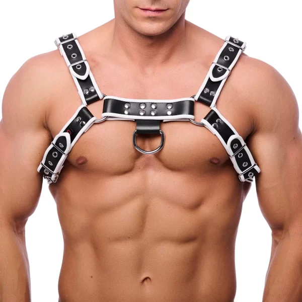 Red Leather Premium Leather Harness L/XL czarno-biaÅ‚y skorzany pas