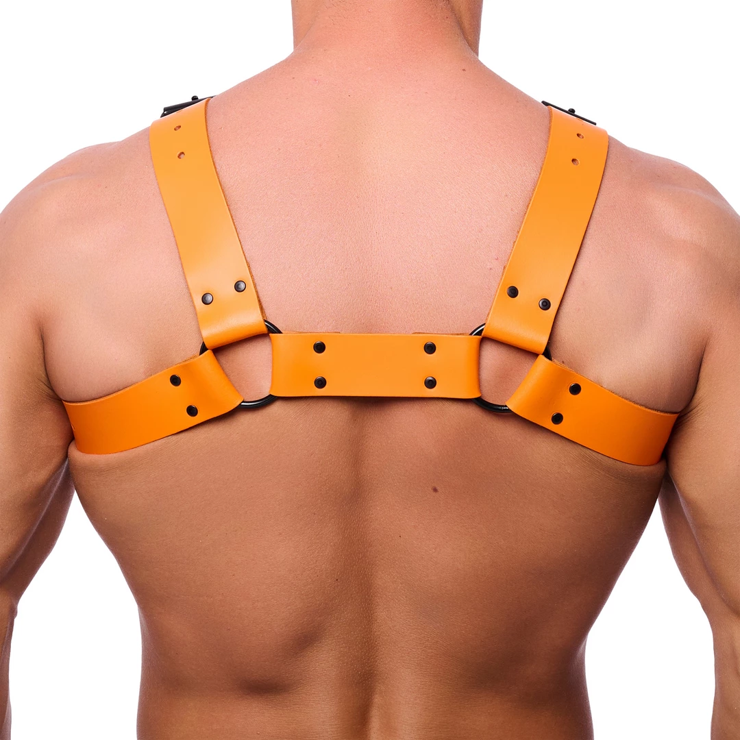 Red Leather Bulldog Leather Harness Orange