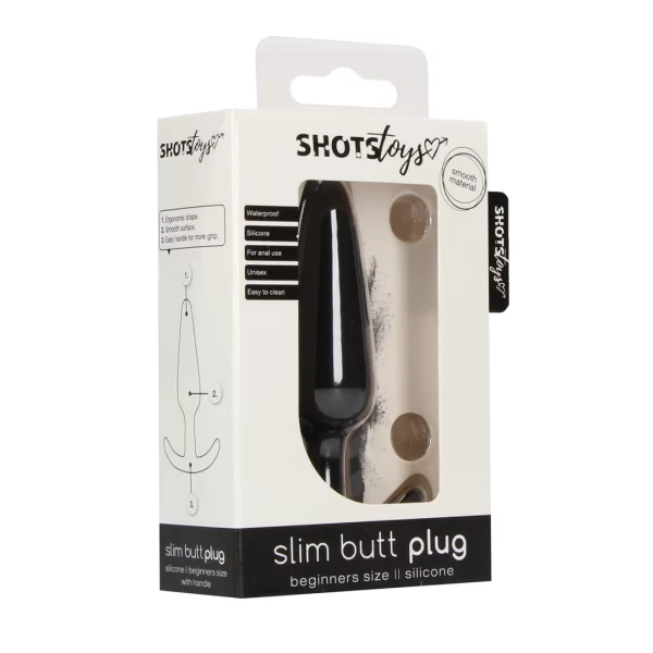 Shots Toys Korek anatomiczny cienki silikonowy z uchwytem czarny