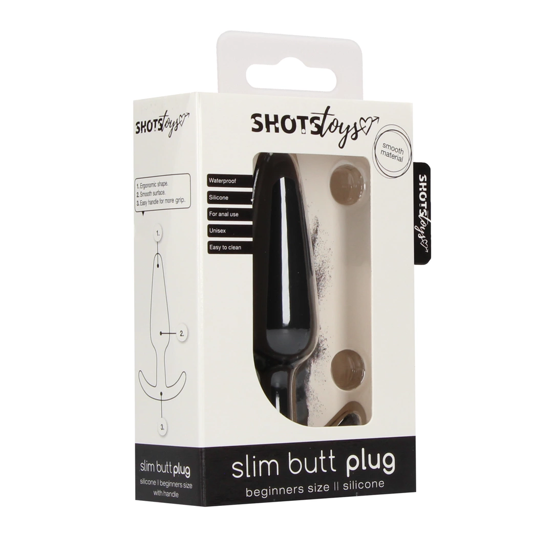 Shots Toys Korek anatomiczny cienki silikonowy z uchwytem czarny