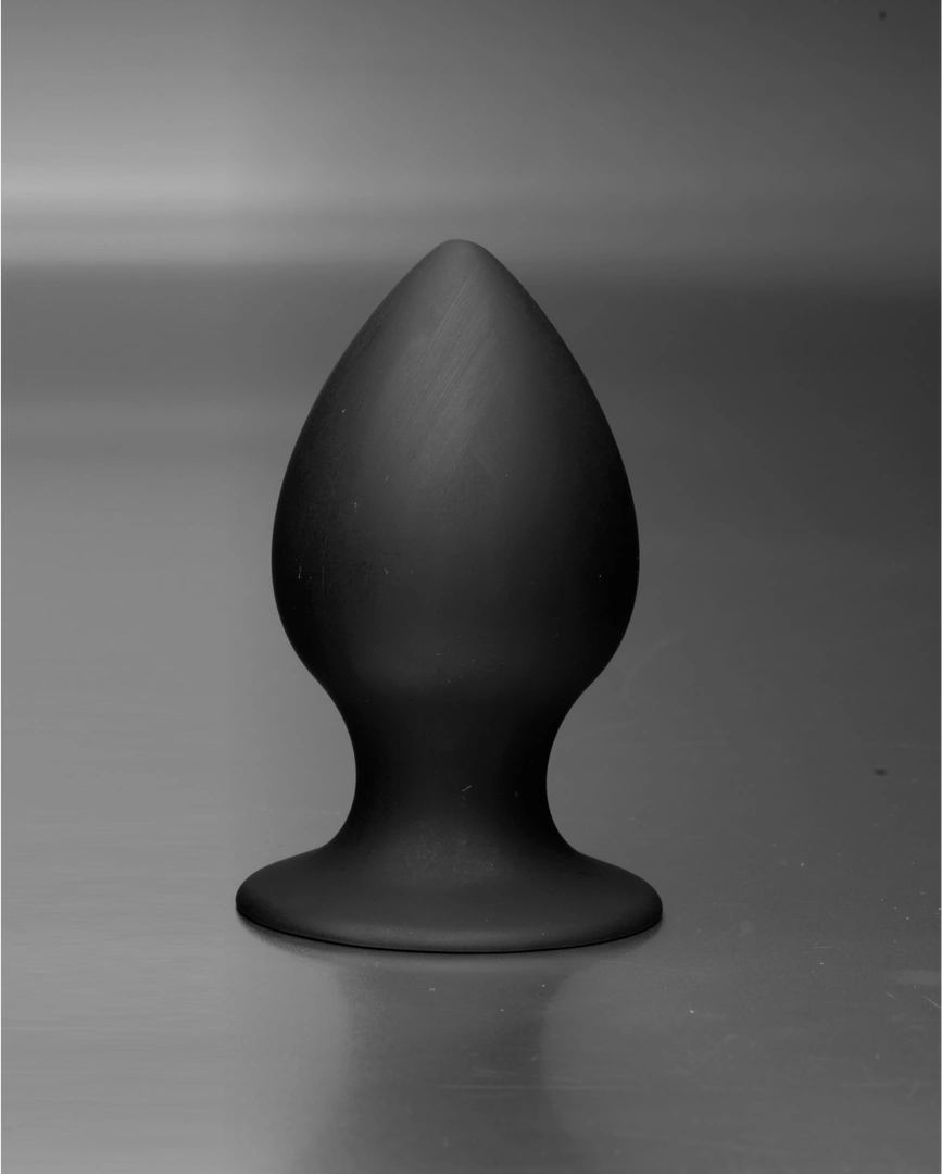XR Brands Tom of Finland Silicone Plug with Suction Base Black Medium. Butt plug. See functions