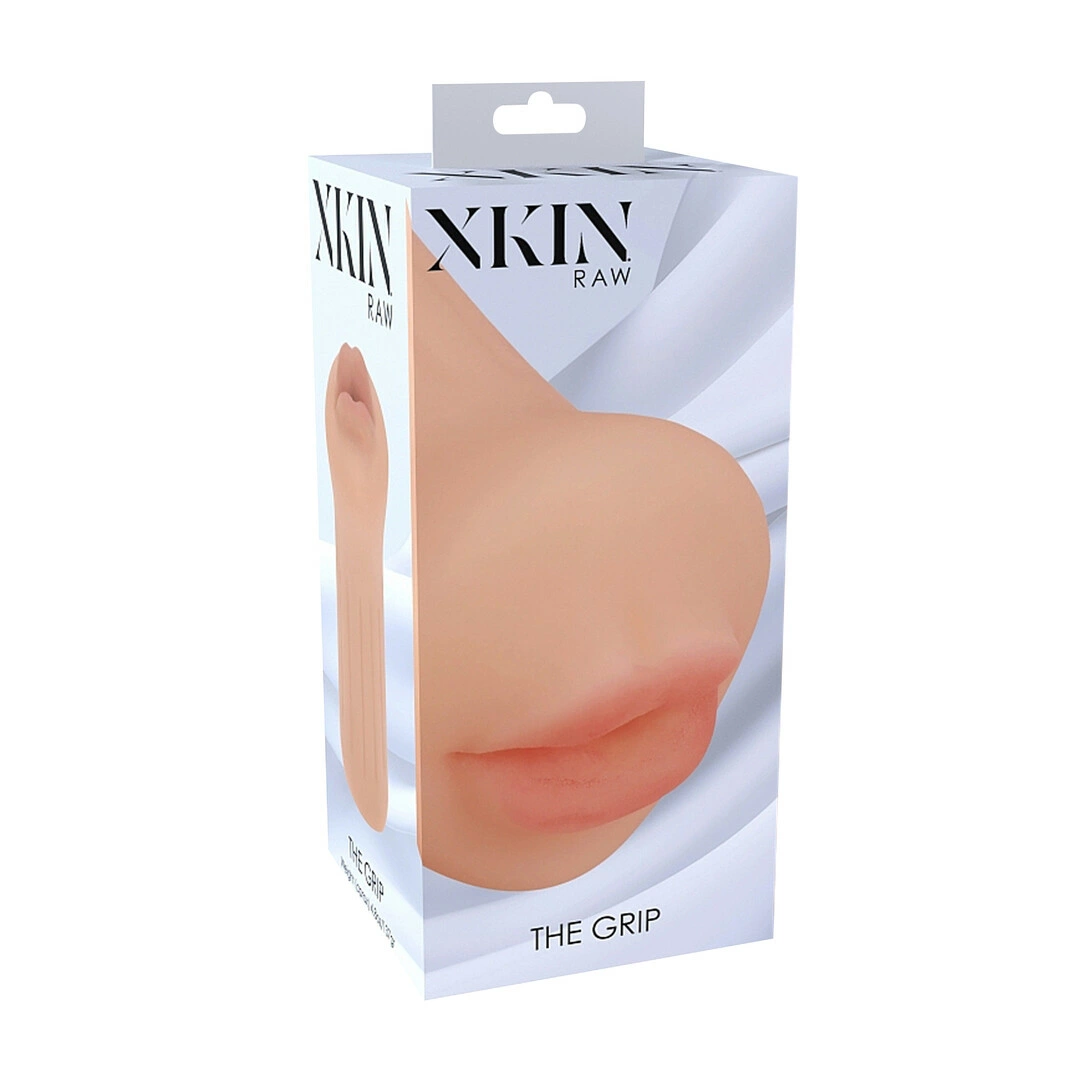 Raw The Grip TPE Small maszyna intymna 137g w kolorze cielistym - Anelma Raw The Grip TPE Intimate Sleeve Small 137g Flesh XKIN Material combines flexible elastomer and an ergonomic design for comfortable