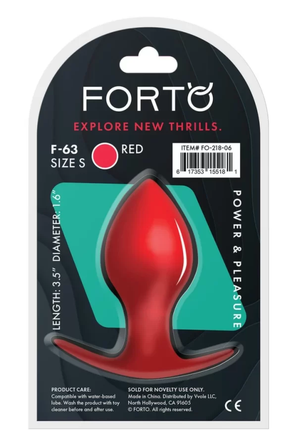 FORTO F-63 Rattler Spade Small Red Premium Silicone Plug. Butt plug. Product details include functions