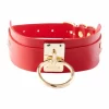 KINKY DIVA O-Ring Collar Red/Gold Vegan Leather Adjustable