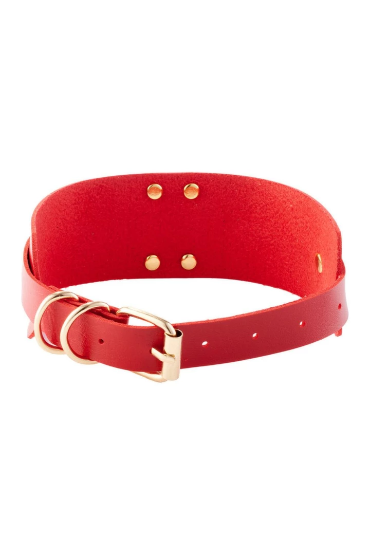KINKY DIVA O-RING COLLAR RED/GOLD - Regulowany koÅ‚nierz z eko-skory