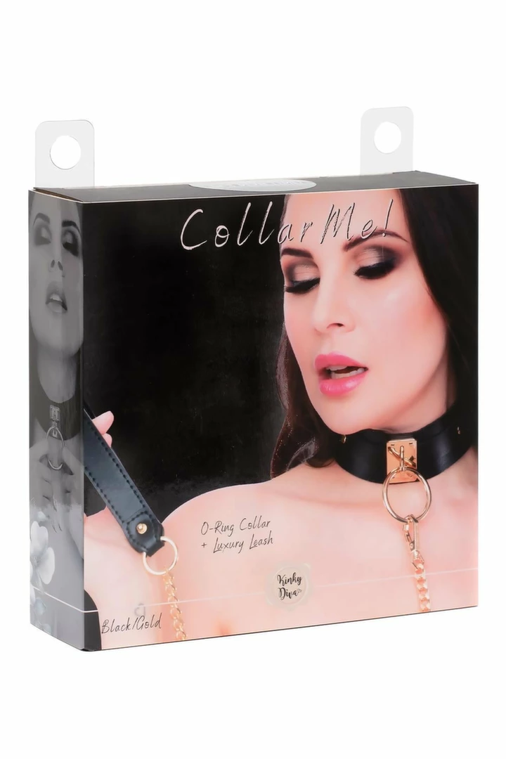 KINKY DIVA O-RING COLLAR + LEASH czarno-zÅ‚oty