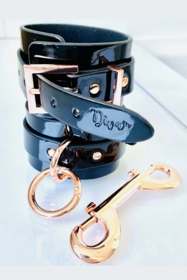 Kinky Diva High Gloss Vegan Leather Ankle Cuffs Black