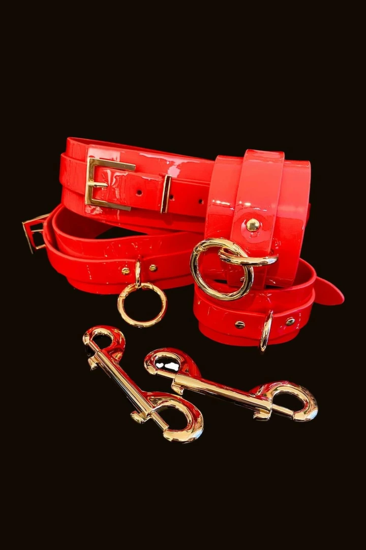 Kinky Diva High Gloss Wrist & Thigh Cuffs Red Adjustable