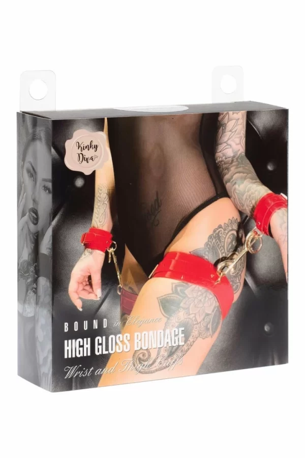 Kinky Diva High Gloss Zestaw Kajdanek Nadgarstkowych i Uda Czerwony
