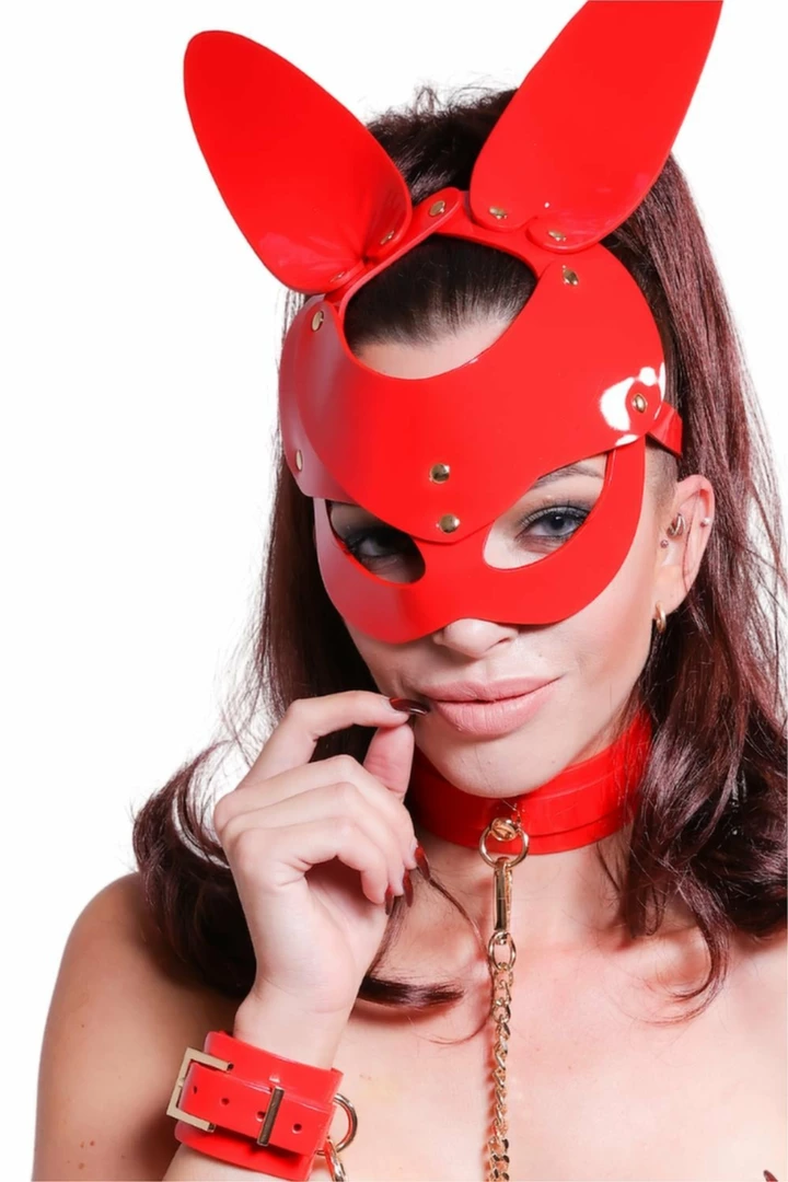 KINKY DIVA Bunny Mask Red - Maska Kroliczka z Ekoskory - Anelma KINKY DIVA Bunny Mask Red - Maska Kroliczka z Ekoskory