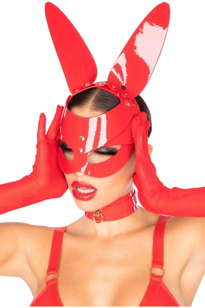 KINKY DIVA Bunny Mask Red - Maska Kroliczka z Ekoskory - Anelma KINKY DIVA Bunny Mask Red - Maska Kroliczka z Ekoskory