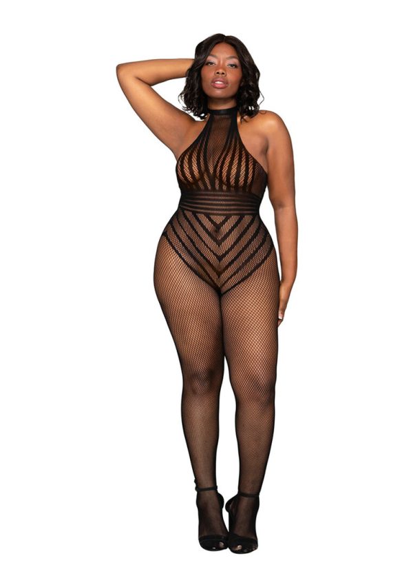 Fishnet Bodystocking Teddy - Plus Size - Black