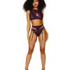 Women's Lace and Mesh 3 Piece Set - XL - Aubergine