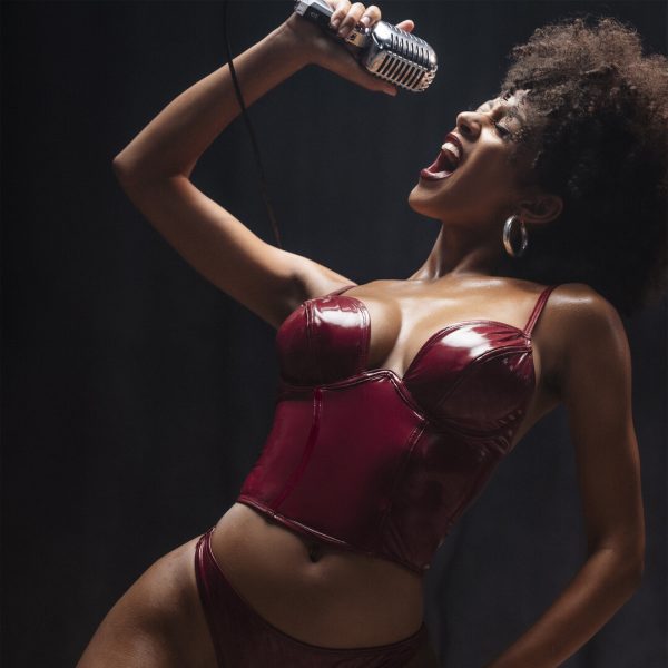 Alternative view of Allure Two-Piece Bustier Gloss Wine Red Adjustable Vinyl Set