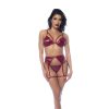 Three Piece Bra Set - L - Gloss Wine Red