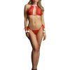 Snow Angel Lace Lingerie Set - One Size - Red