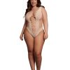 V-Neck Teddy with Opaque Panels - Queen Size - Nude