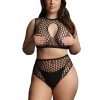 Duo Net Key-Hole Bra Set - Queen Size - Black