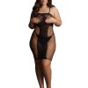 Knee-Length Lace and Fishnet Dress - Queen Size - Black