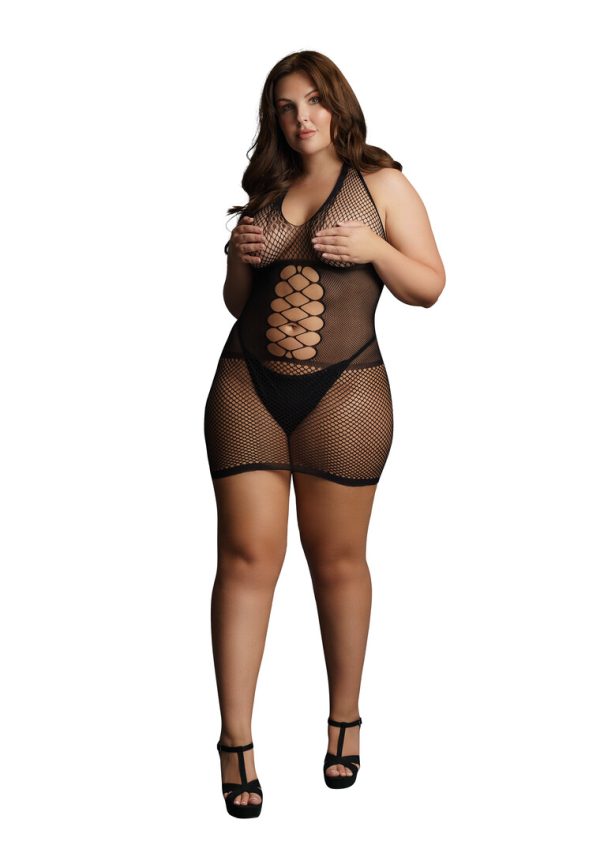Peek-A-Boo Fishnet Dress - Queen Size - Black