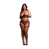 Two Piece Set with Underwired Open-Cup Bra and Panty with Laced Up Details - Queen Size - Black