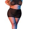 Polka Dot Mesh Halter and Skirt Set - 2X - Black
