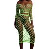 Long Sleeve Crop Top and Long Skirt - One Size - Neon Green