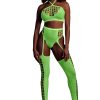 Two Piece with Crop Top and Stockings - One Size - Neon Green