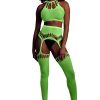 Two Piece with Crop Top and Stockings - One Size - Neon Green