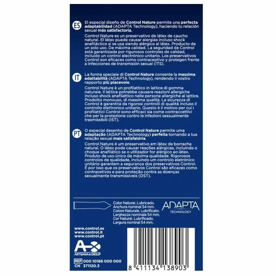 CONTROL Adapta Nature 12-Pack Transparent Latex Safety - Anelma CONTROL Adapta Nature 12-Pack Transparent Latex Safety System 54mm. Condoms