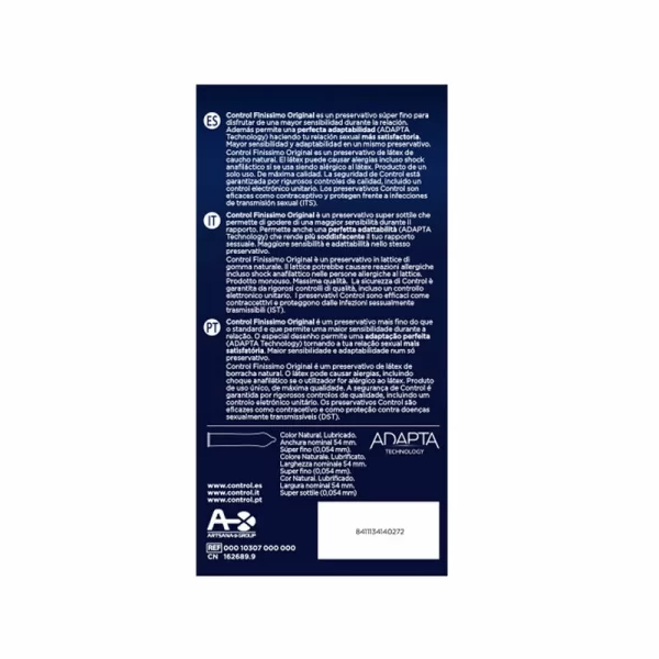 Control Finissimo Ultra-Thin Latex Condoms 24-Pack Ergonomic Fit. Product details include formula