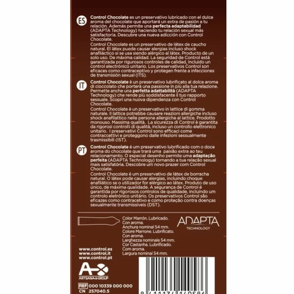 CONTROL Adapta Chocolate Flavored Anatomical Latex Condoms 12pcs. Brown. See formula
