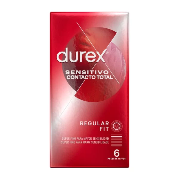 Durex Sensitive Total Contact Ultra-Thin Latex 6-Pack Condoms 52mm. Product details include formula