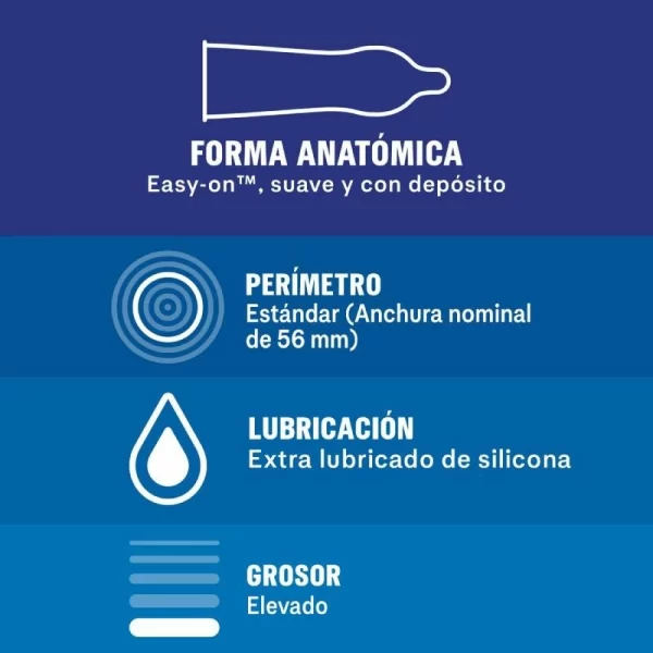 Durex Extra Seguro 12-Pack - Enhanced Protection Latex Condoms 56mm. Product details include formula