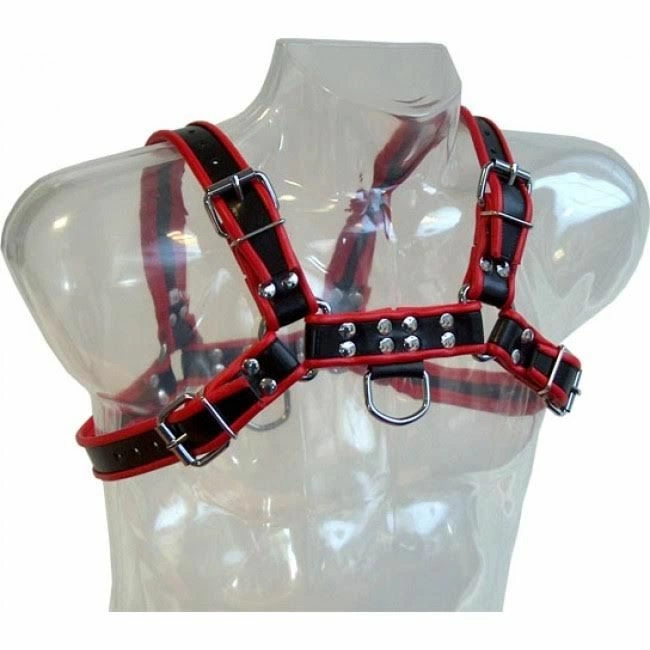 Santiago Leather Chain Harness III Black/Red - Adjustable Unisex Body Accessory