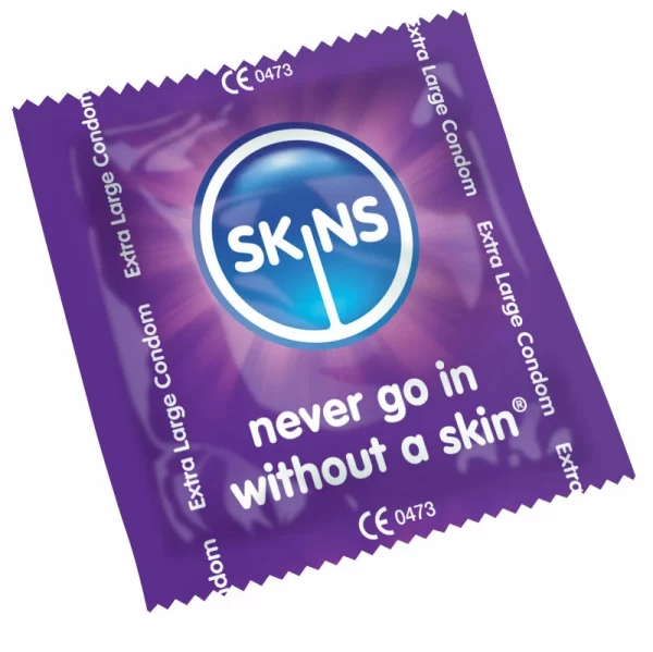 SKINS Extra Large Condoms 12-Pack | Enhanced Comfort 57mm x 205mm. Product details include formula