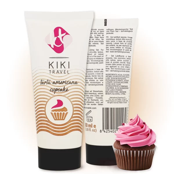 Kiki Travel Cupcake Flavored Water-Based Lubricant 50ml Vegan Formula. See formula