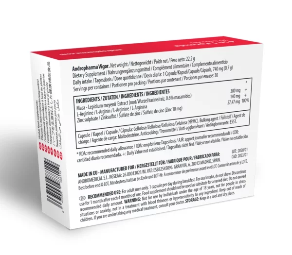 Andropharma Vigor Advanced Herbal Formula 30 Capsules - Male Vitality Support. Solid erection. See formula