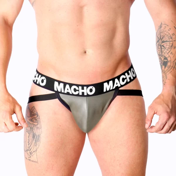 Macho MX27GR Jockstrap Synthetic Leather Gray Beige Size
