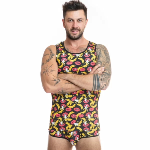 Anais Men Banana Top - Sleeveless Lycra Shirt with Banana Print