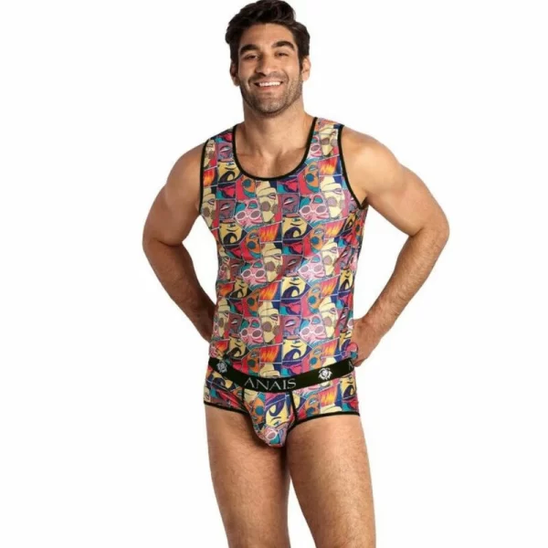 Anais Men Comics Top - Sleeveless Fitted Modern Print Shirt